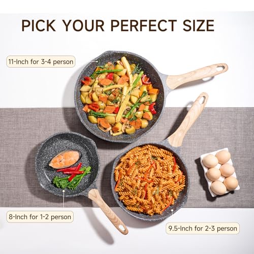 8 & 9.5 & 10 Inch Nonstick Frying Pan Sets for Cooking (3 Count)