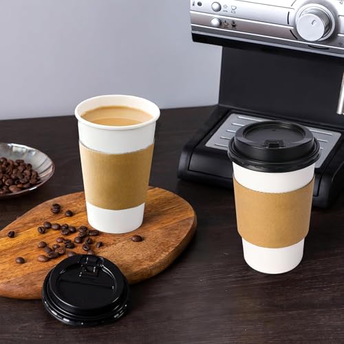50 Pack 12 oz Disposable Coffee Cups With Lids and Sleeves (50 Count)
