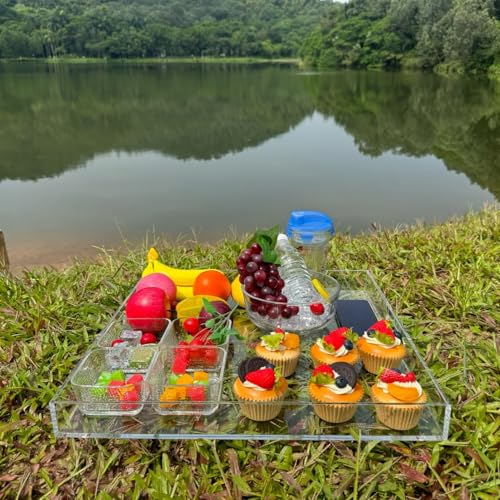 Clear Acrylic Ottoman Tray with Cutout Handles 20x20 Inch Over Sized Serving Tray