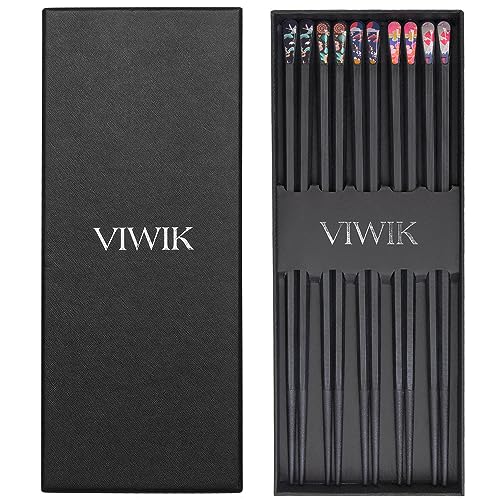 5 Pairs Reusable Chopsticks Premium Fiberglass Cute Japanese Korean Style Dishwasher Safe Chop sticks 9.5 Inch Gift Set