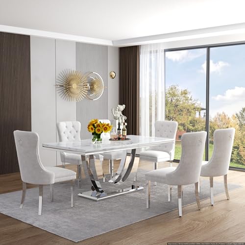 Marble Dining Table Set for 6 (7 Count)