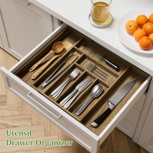 Acacia Wood Kitchen Silverware Drawer Organizer (50.72 Ounce)