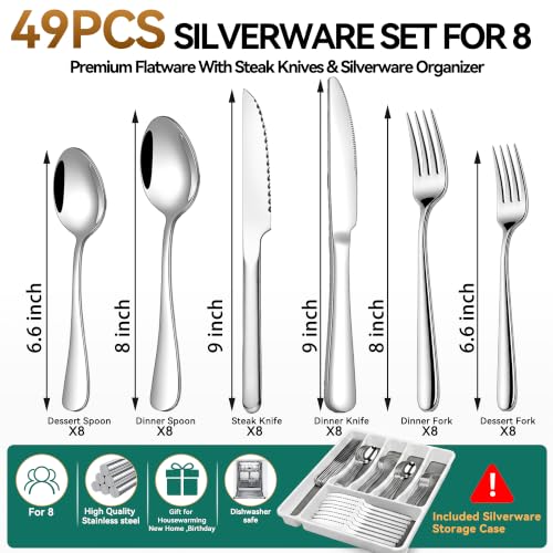 49PCS Silverware Set with Organizer (59.98 Count)