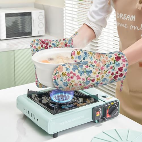 Wild Flowers Floral Meadow Oven Mitts and Pot Holders Set of 4 Silicone Kitchen Mitten Gloves and Non