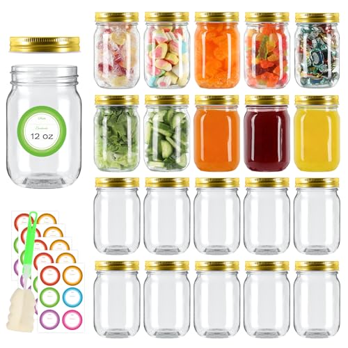 20 Pack 12oz Mason Jars with Gold Lids (20 Count)