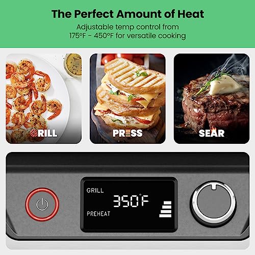 5-in-1 Digital Panini Press Grill Sandwich Maker and Griddle Grill Combo with Removable, Reversible Dishwasher-Safe Grilling Plates, Opens 180° for Indoor BBQ /Flat Top Grill, Stainless steel