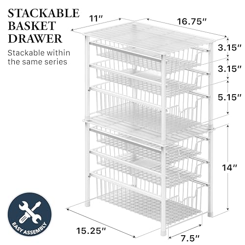 Stackable 3 Tier Sliding Basket Organizer Drawer