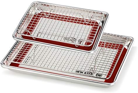 New Star Foodservice 1028768 Commercial-Grade Bun Pan/Baking Sheet, Baking Mat, Cooling Rack Combo, 1/8 and 1/4 Sizes Each - Culinary Roots