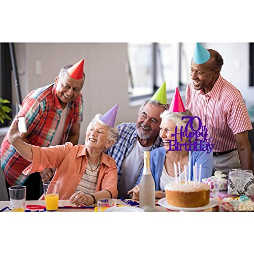Purple Silver 70th Birthday Cake Topper with Glittery Stars (7 Count)