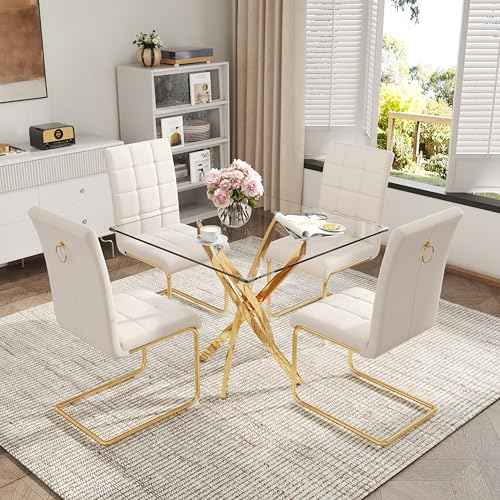 5 Piece Square Glass Dining Table Set (5 Count)