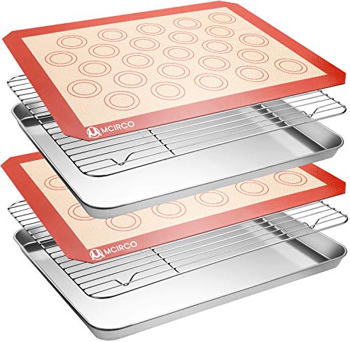 MCIRCO 6 Piece Stainless Steel Baking Sheet with Rack with Silicone Baking Mat Set (6 Count)