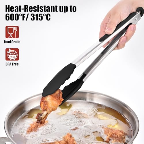 Kitchen Tongs with Silicone Tips for Cooking Serving