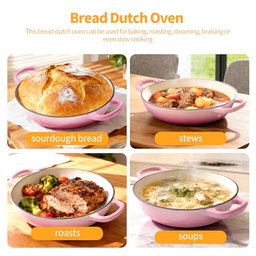 6QT Enameled Cast Iron Pink Dutch Oven For Sourdough Bread Baking