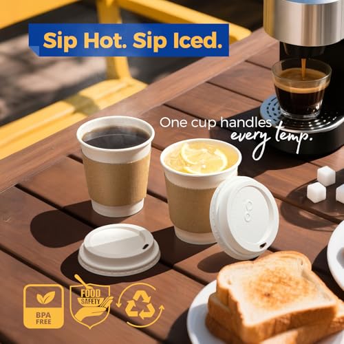 100 Pack 10 oz Disposable Coffee Cups with Lids (100 Count)