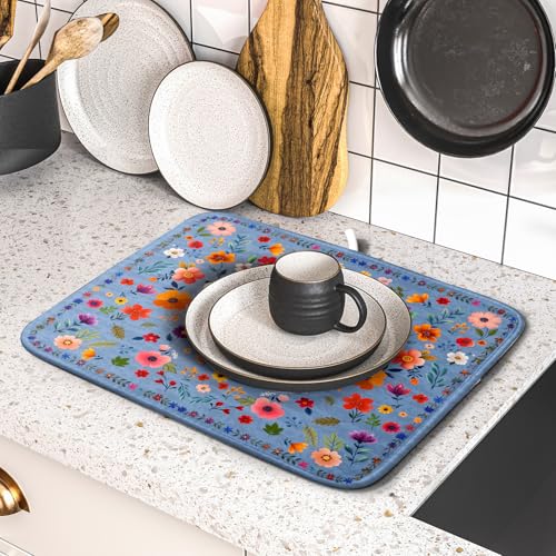 Lovely Flowers Dish Drying Mat