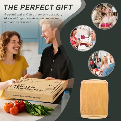 3 packs Bamboo Cutting Board Set Non Slip Feet Over Sink For Kitchen Meal Prep & Serving Brides Her Wedding Day Bridal Shower Engaged Wed House Christmas Married Future Unique Cool Gifts (3 Count)