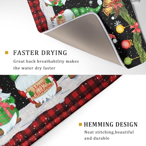 Merry Christmas Dish Drying Mat Black Gnomes Dish Drainer Mats 18x24 Inch Holiday Decorative Absorbent Dishes Pad for Kitchen Counter Sink