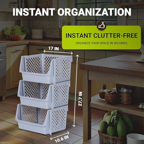 XLarge Stackable Storage Bins Open Front for Pantry (6 Count)