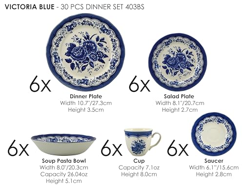 30 Piece Porcelain Dinnerware Set for 6