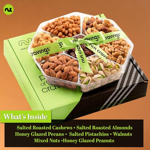 Mixed Nuts Gift Basket + Green Ribbon (35.2 Ounce)