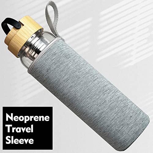 32 oz Motivational Glass Water Bottles with Bamboo Lid Straw and Time Marker
