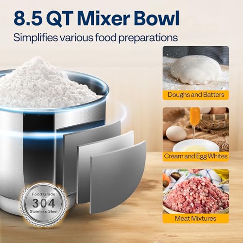 6-in-1 Stand Mixer, 8.5-Quart Tilt-Head Mixer, 10 Speeds, Blue