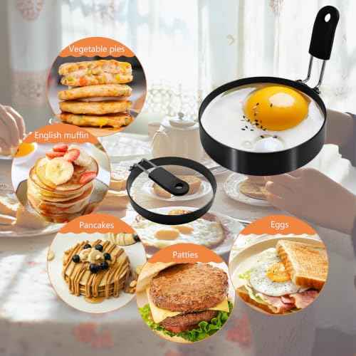 2 Pack 3.5'' + 6'' Egg Rings Set with Silicone Handle (2 Count)