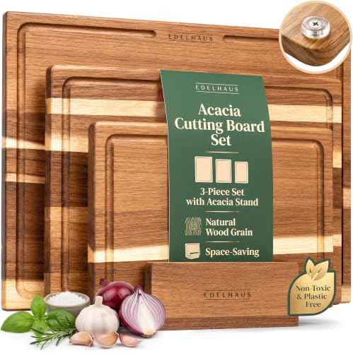 Acacia Wood Cutting Boards for Kitchen Set of 3 (3 Count)