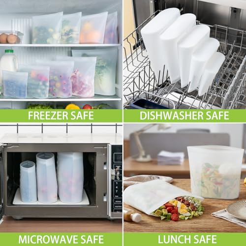 100% Silicone Reusable Storage Bag Quart Size (9 Count)