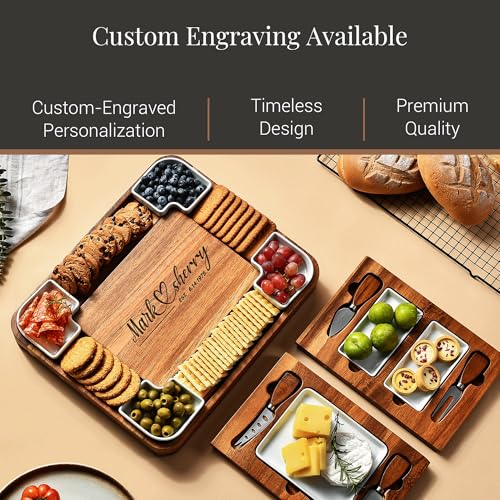 Personalized Charcuterie Board & Cheese Platter Set Large Acacia Wood with Custom Engraving (13 Count)