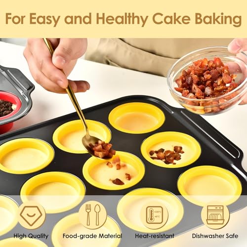 12 Cups Silicone Muffin Pans for Baking with Metal Frame