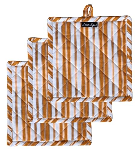 Double Stripe Pot Holders Heat Resistant Cotton Set of 3 Nonslip 8"x8" Inch Hot Pads for Kitchen (3 Count)