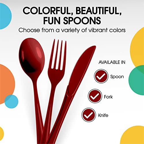 Party Solids Burgundy Plastic Spoons 200 Pcs Burgundy Spoons Disposable Utensils Heavy Duty Plastic Cutlery Set Disposable Cutlery Sets Flatware Sets Silverware Set Party Supplies & Party Tableware (200 Count)