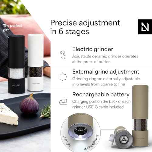 Electric Salt and Pepper Grinder Set I Automatic Salt and Pepper Mills with Adjustable Ceramic Grinder I USB Rechargeable Electric Spice Mill Set with LED Light