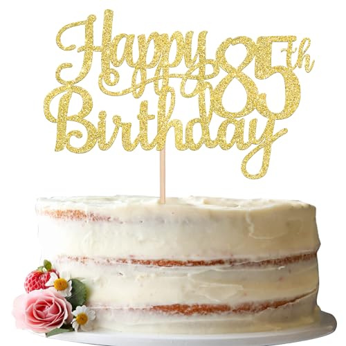 1 PCS Happy 85th Birthday Cake Topper Gold Glitter Cheers to 85 Years Birthday Cake Pick 85 Fabulous Cake Decoration for Happy 85th Birthday Theme Party Decorations Supplies