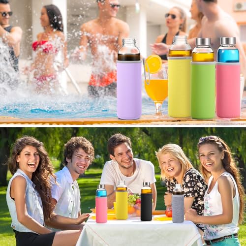 12 Pcs 18 oz Glass Water Bottles Glass Juice Bottles with Protection Sleeves (12 Count)