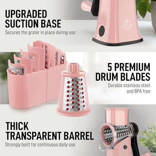 Rotary Cheese Grater Manual Hand Crank 5 Blade Shredder