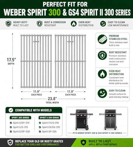 17 .5 Inch Grill Cooking Grates Replacement for Weber Spirit 300