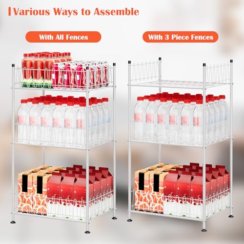 Water Bottle Storage Organizer 3 Tier Freestanding Water Bottle Holder Rack Stand Metal Drink Soda Can Organizer Beverage Shelf for Floor Pantry Kitchen Food Storage