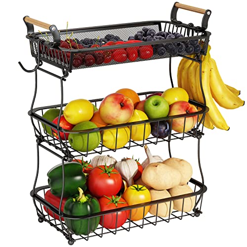 3 Tier Fruit Basket with 2 Banana Hangers