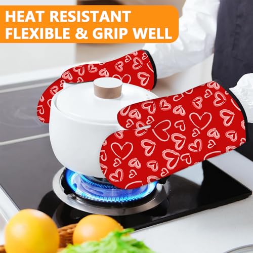 White Love Hearts Oven Mitts and Valentine's Day Pot Holders Sets 4Pcs