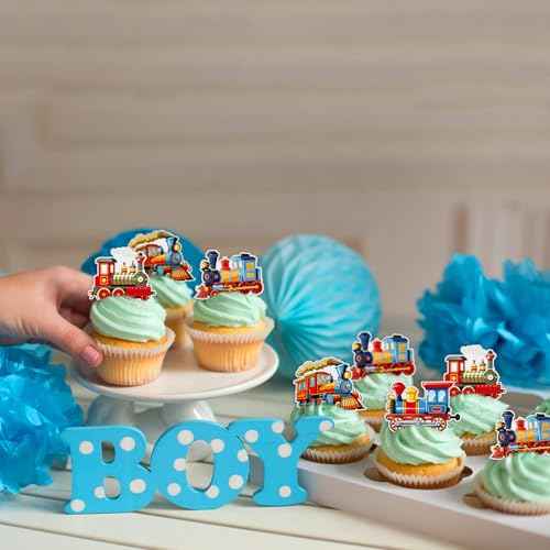 40PCS Edible Retro Train Cupcake Toppers Vintage Locomotiv Cupcake Picks for Retro Train Baby Shower Boys Girls Birthday Cupcake Decorations Traditional Transportation Party Decors (40 Count)