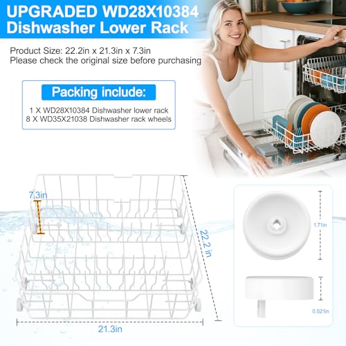 Upgraded WD28X10384 WD28X10309 Dishwasher Lower Rack Compatible with GE Dishwasher Rack Replacement Parts