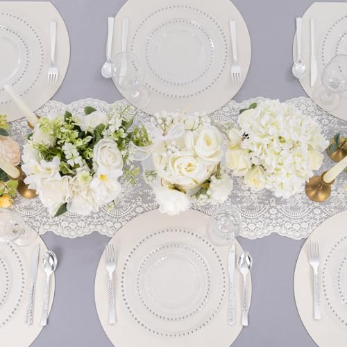100PCS Clear Plastic Plates with Silver Beads for Bridal Showers (100 Count)
