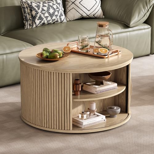 31.5" Round Lift Top Coffee Table with Storage for Living Room