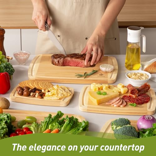 Bamboo Cutting Board Set Non Slip Feet Over Sink Eating Grilling Biard Cutboard Biard Chtting Woodcutting Cuttingboards Voard Oard Bord Dishwasher Safe 12x18 11x14 Baords Baord Veg Utting Ultimate (5 Count)