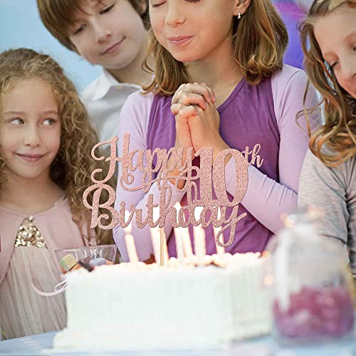 1 PCS Happy 10th Birthday Cake Topper Glitter Cheers to 10 Years Birthday Cake Pick 10 Fabulous Double Digits Cake Decoration for Happy 10th Birthday Theme Party Decorations Supplies Rose Gold