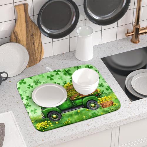 Holiday Truck Drying Dish Mat Green Lovely Clovers Decoration Cloth Dish Drain Mat Small
