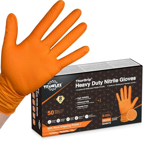 Heavy Duty Industrial Orange Nitrile Gloves (50 Count)
