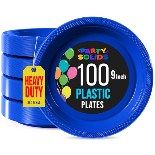 Sturdy Dark Blue Plastic Plates 10" Party Plates 100 Pcs (100 Count)